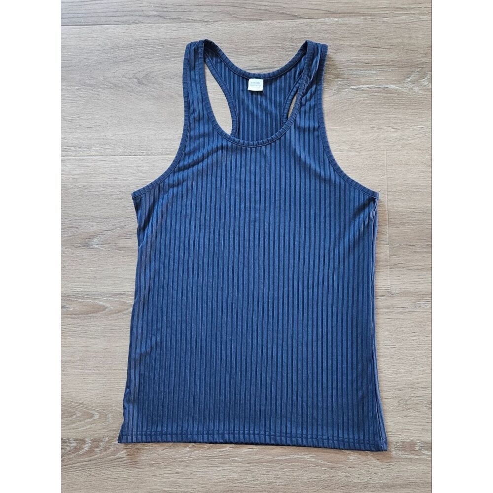Ribbed Navy Racerback Tank Top Women's Sleeveless Tee Size XS